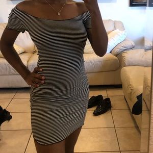 Off shoulder black and white dress